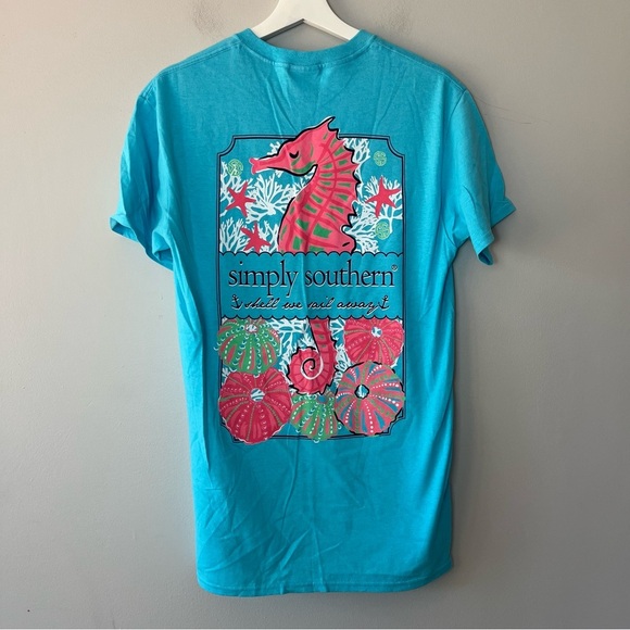 Simply Southern "Shall We Sail Away" Blue Graphic Tee Medium - Picture 6 of 6